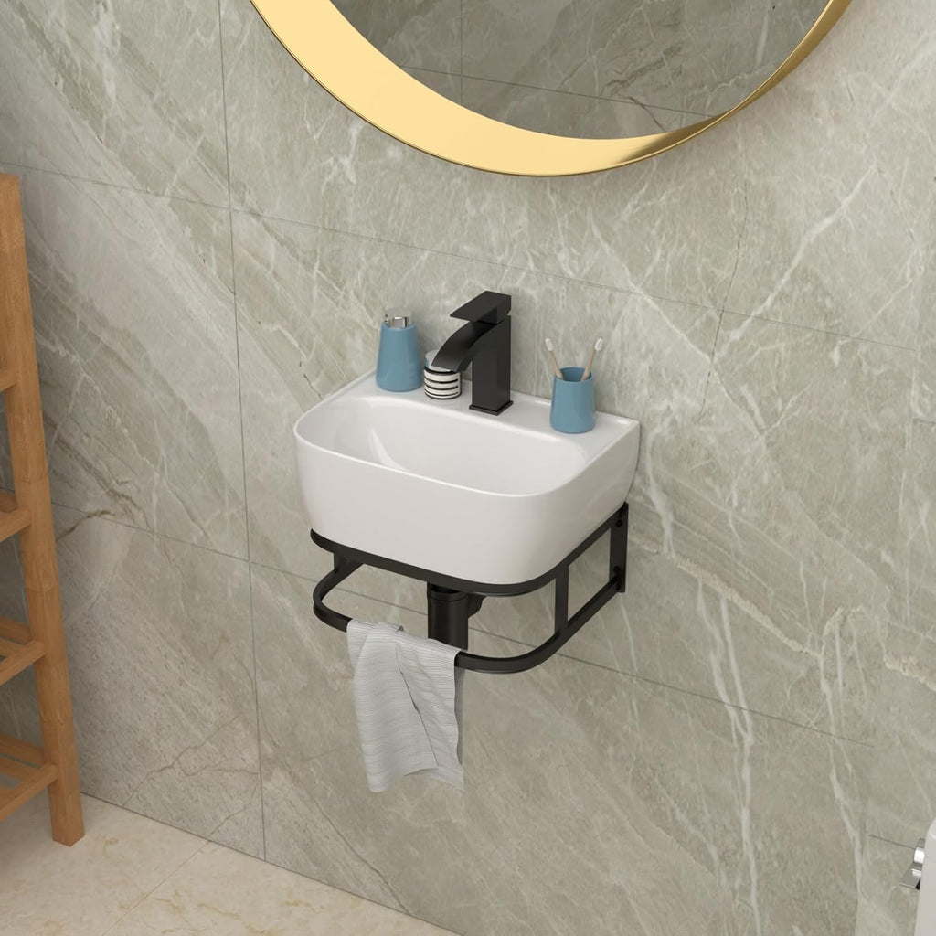 Lordear Wall Mount Bathroom Sink 21x12 Inch White Rectangle Sink with Overflow Porcelain Ceramic Floating Bathroom Vessel Sinks, Wall Hung Wash Hand Basin