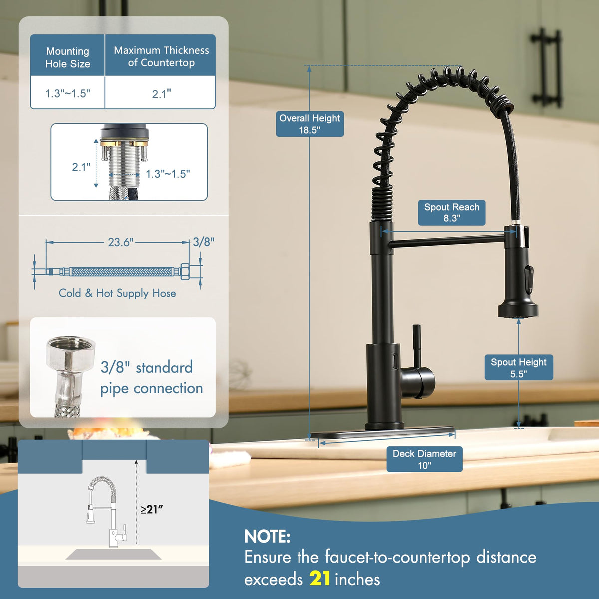 GIMILI Matte Black Touchless Kitchen Faucet with Spring Pull Down Sprayer