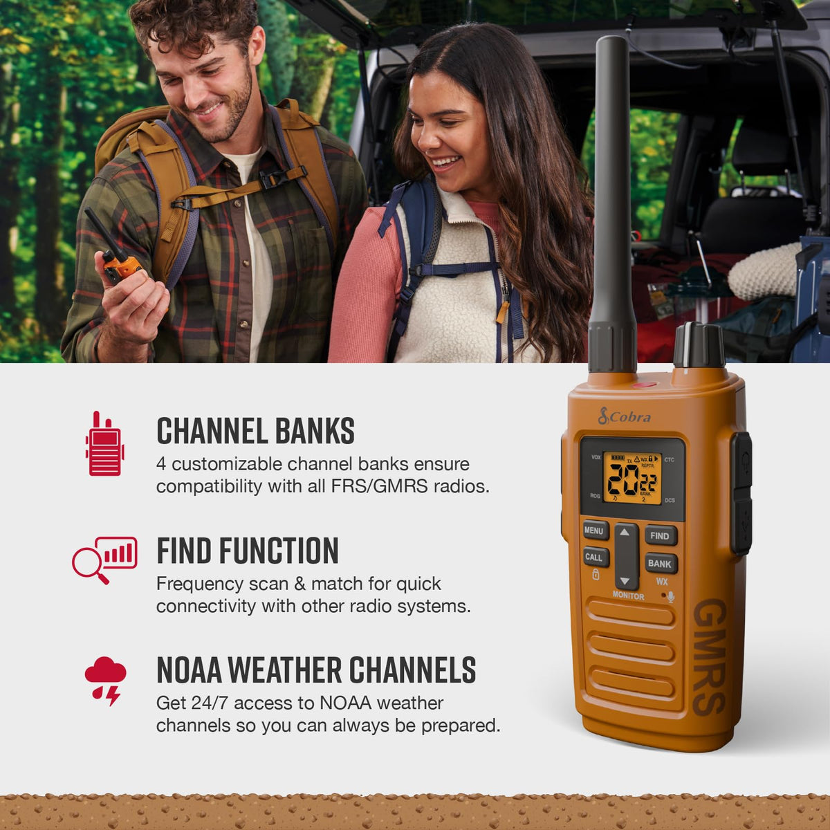 Cobra Trailblazer 450 GMRS Radio (2-Pack), IP54 Weather Resistant, NOAA