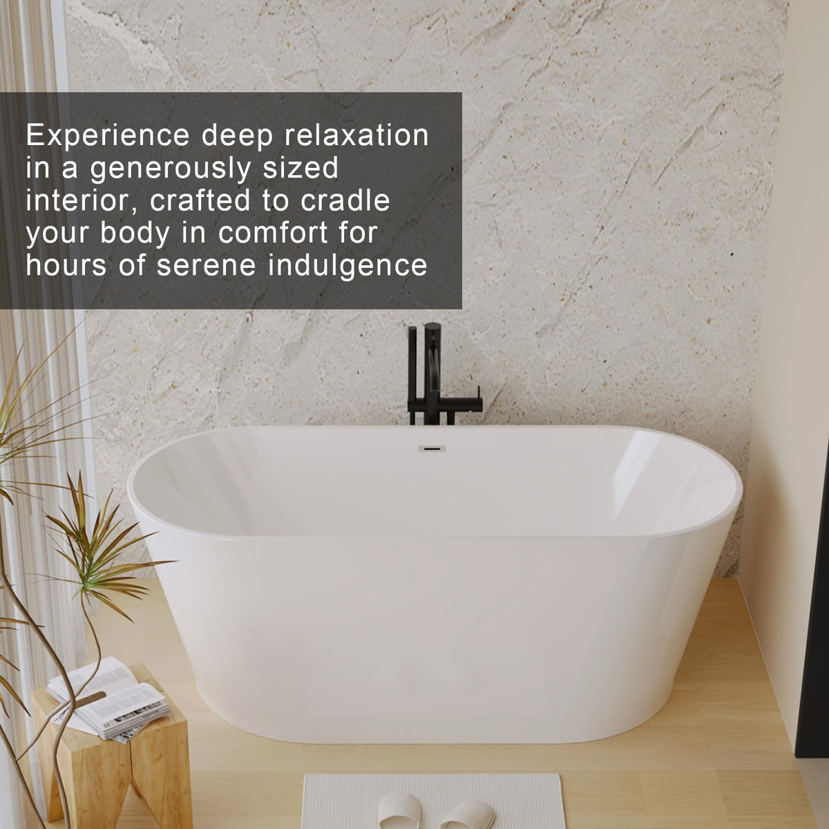GDFStudio 67" Acrylic Freestanding Bathtub with Diamond Pattern, Modern Oval Soaking Tub, Freestanding Bath Spa Tub, Brushed Nickel Overflow & Pop-Up Drain, cUPC Certified, Glossy White