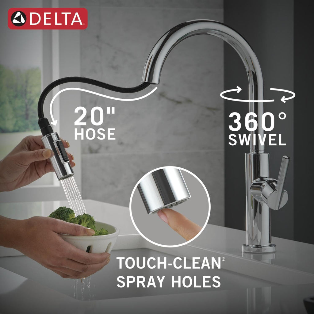 Delta Nicoli Brushed Nickel Kitchen Faucet with Pull Down Sprayer, Modern Single Hole Kitchen Sink Faucet, Single Handle, Stainless Steel 19867LF-SS