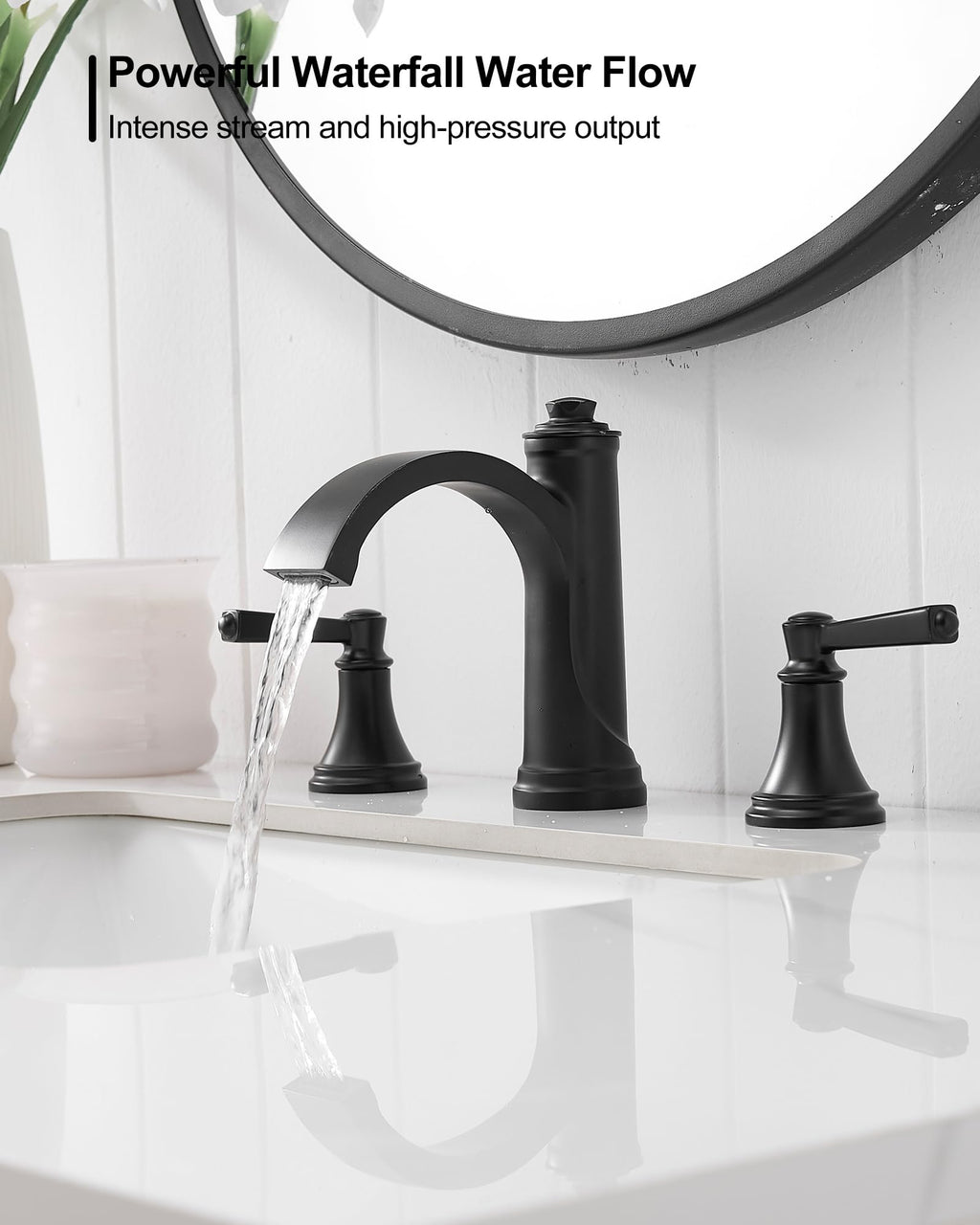 Waterfall Bathroom Faucet 3 Hole, 4-16 Inch Oil Rubbed Bronze Bathroom Faucet, Brass Bathroom Sink Faucet, 2 Handle Bathroom Faucets, Bathroom Vanity Faucet with Pop-Up Drain, Water Hoses