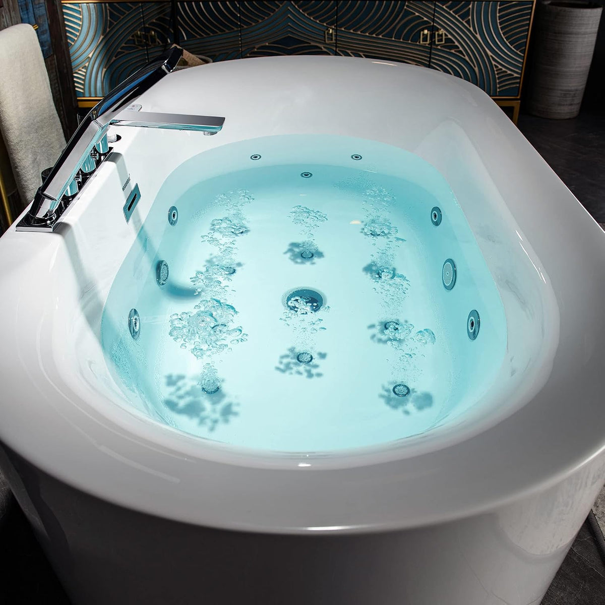 WOODBRIDGE 59"Ã31-1/2" Compact Whirlpool & Air, Heated Bathtub with Faucet
