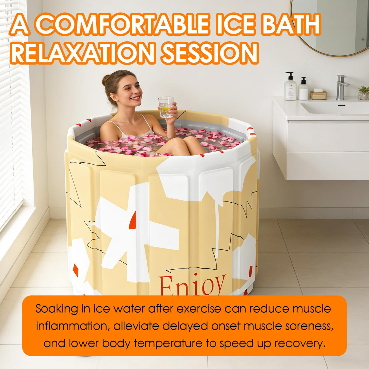 Portable Bathtub for Adult, Foldable Soaking Bathtub for Hot SPA&Ice Bath, Foldable Small Bathtub collapsible bathtub for Bathing, 6-layer Insulated portable tub,Space-Saving (black 41.3X26.6 IN)