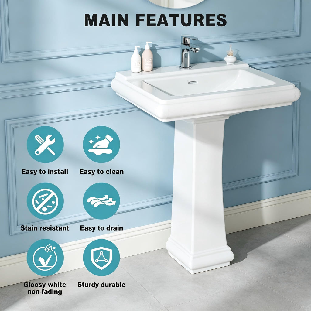 Garvee 20" W X 17" D W Bathroom Pedestal Sink, Pedestal Sink Combo