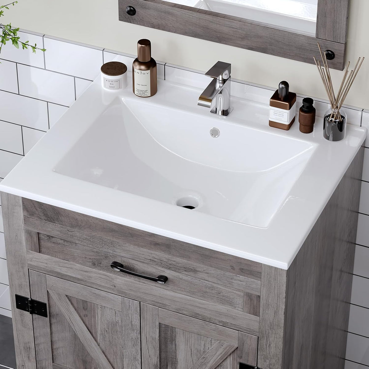 VINGLI 24 In Vanity Top Sink,1 Pre-Drilled Standard 1 3/8" Faucet Hole,1 3/4" Diameter of Center Hole,24 Inch Modern Rectangular Ceramic Single Sink Basin Vanity Top, 24"Wx18.1"Dx6.7"H,White