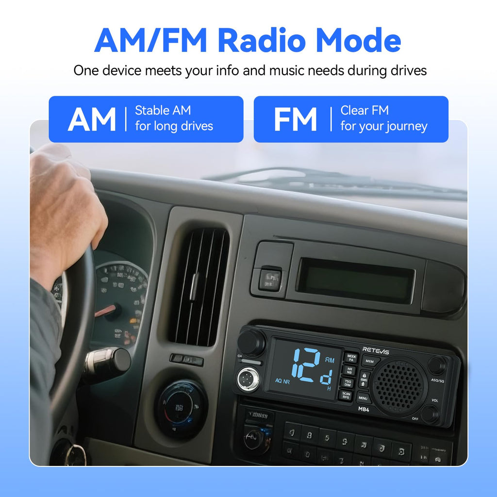 Retevis MB4 DIN Mount CB Radio kit with Antenna,External CB Speaker(1 Pack)