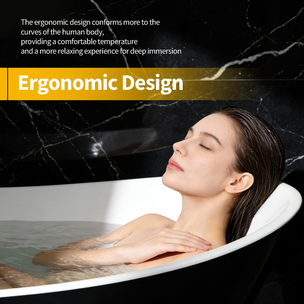 59" Acrylic Freestanding Bathtub, Modern Soaking Tub with Matte Drain and Overflow, Ergonomic Deep Design, Double-Walled Insulation, CUPC Certified, Easy Clean, Slip-Resistant, Gloss White