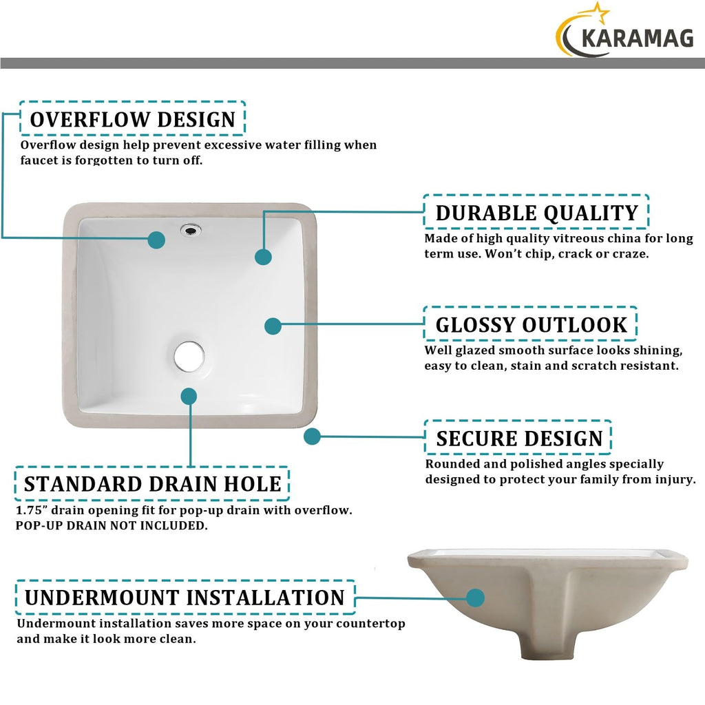 27 Inch Undermount Bathroom Sink with Overflow Rectangle Sinks