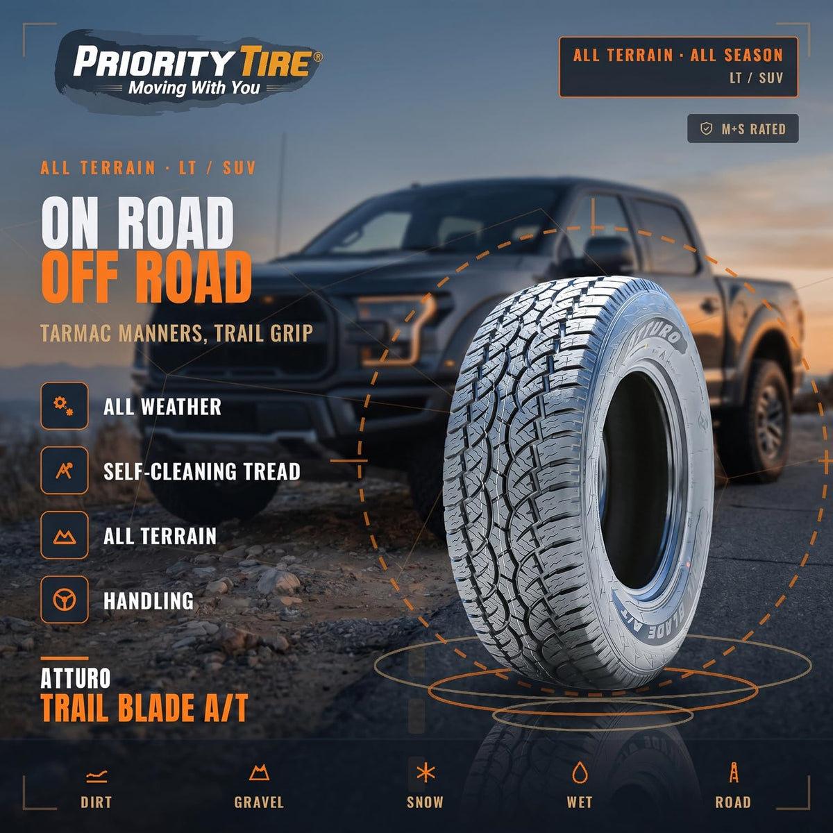 ATTURO Trail Blade A/T All-Terrain Tire, 275/55R20 117T XL