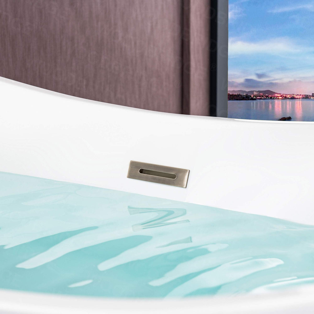 WOODBRIDGE 71" Acrylic Freestanding Bathtub Contemporary Soaking White Tub with Brushed Gold Overflow and Drain,B0017-BG