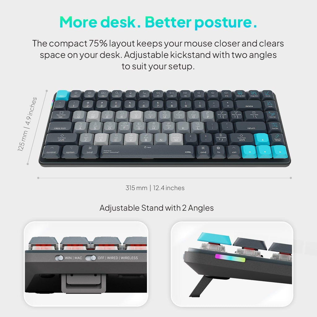 JCPAL Dash Adobe Premiere Pro Wireless Shortcut Keyboard for Mac/PC