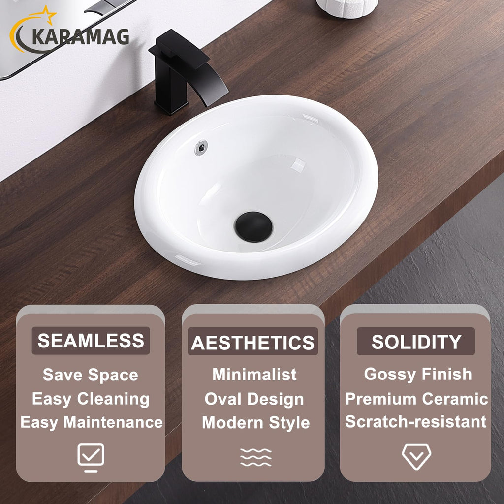 19 Inch Drop In Bathroom Vessel Sink with Overflow Rectangle White