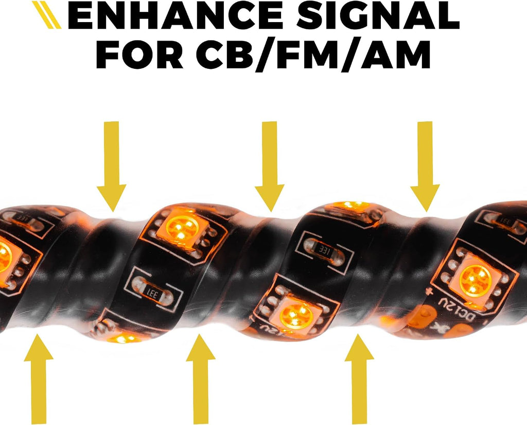 Xprite 4FT LED CB Radio Antenna with Amber Whip Lights & Rocker Switch