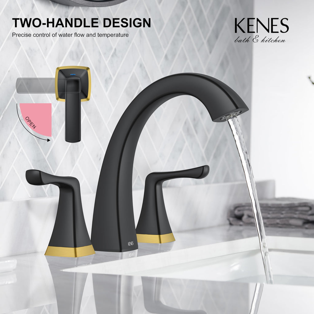 KENES Bathroom Faucets for Sink 3 Hole, Chrome 8 Inch 2 Handle Widespread