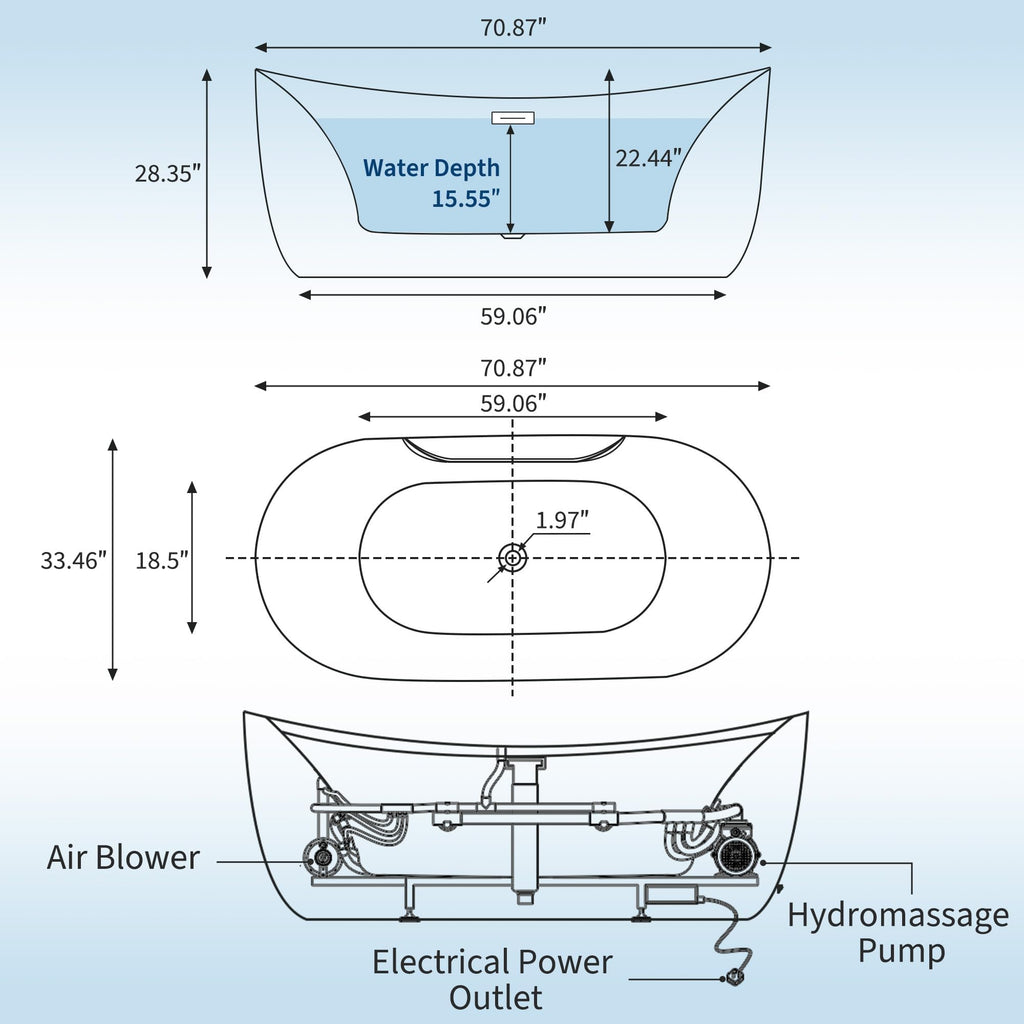 59" Acrylic Freestanding Bathtub, Contemporary Stand Alone Soaking Tub with Ergonomic Design, Integrated Overflow and Chrome Drain, cUPC Certified Free Standing Tub for Bathroom Renovation, Home Spa