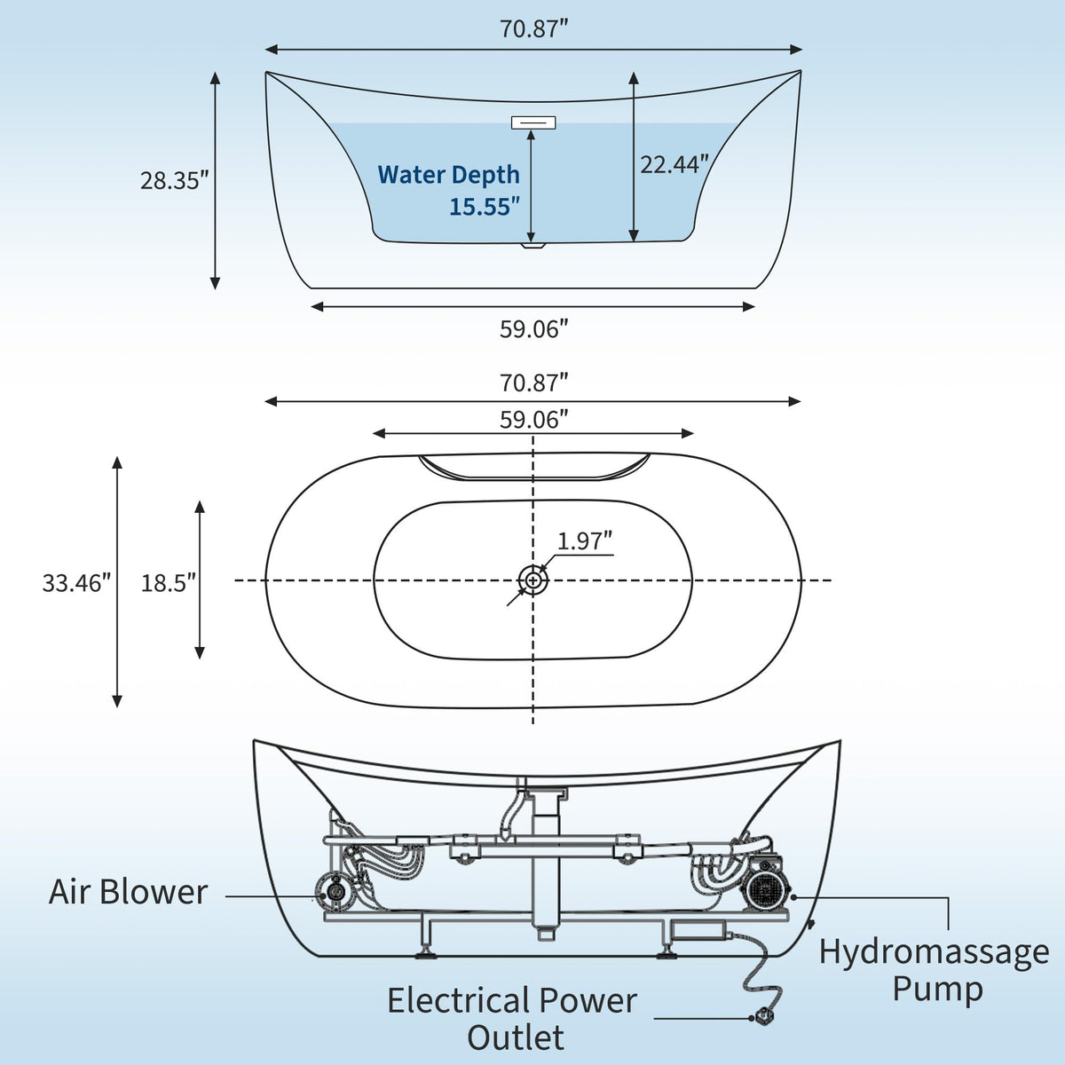 59" Acrylic Freestanding Bathtub, Contemporary Stand Alone Soaking Tub with Ergonomic Design, Integrated Overflow and Chrome Drain, cUPC Certified Free Standing Tub for Bathroom Renovation, Home Spa