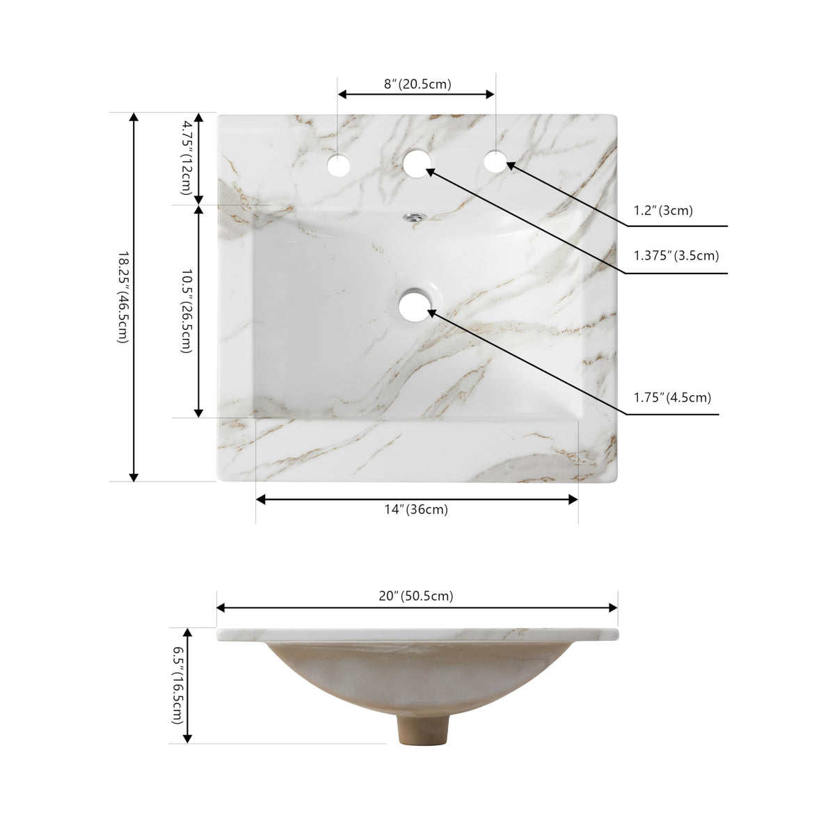 JONATHAN Y Ancillary 30" Bathroom 3-Hole Sink Top, White