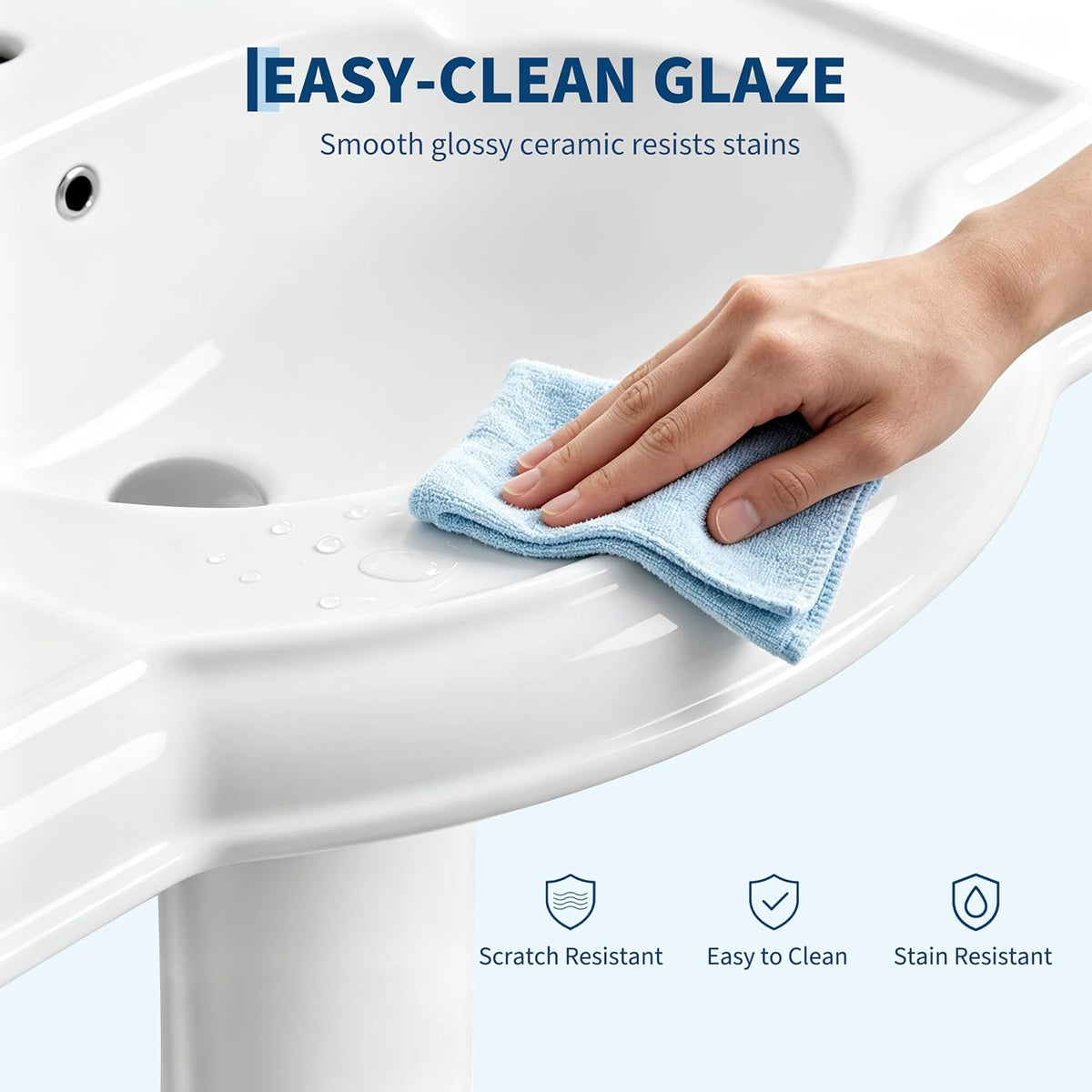 Garvee White Ceramic Pedestal Bathroom Sink, Single Hole Freestanding Basin