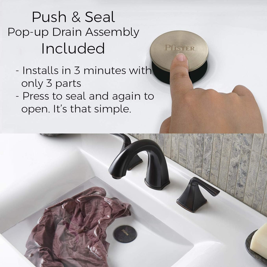 Pfister Pasadena 8 inch Widespread 3 Hole Bathroom Sink Faucet with 2 Handles, Brushed Nickel Finish, Push & Seal Drain, Water-Efficient WaterSense Certified LF049PDKK