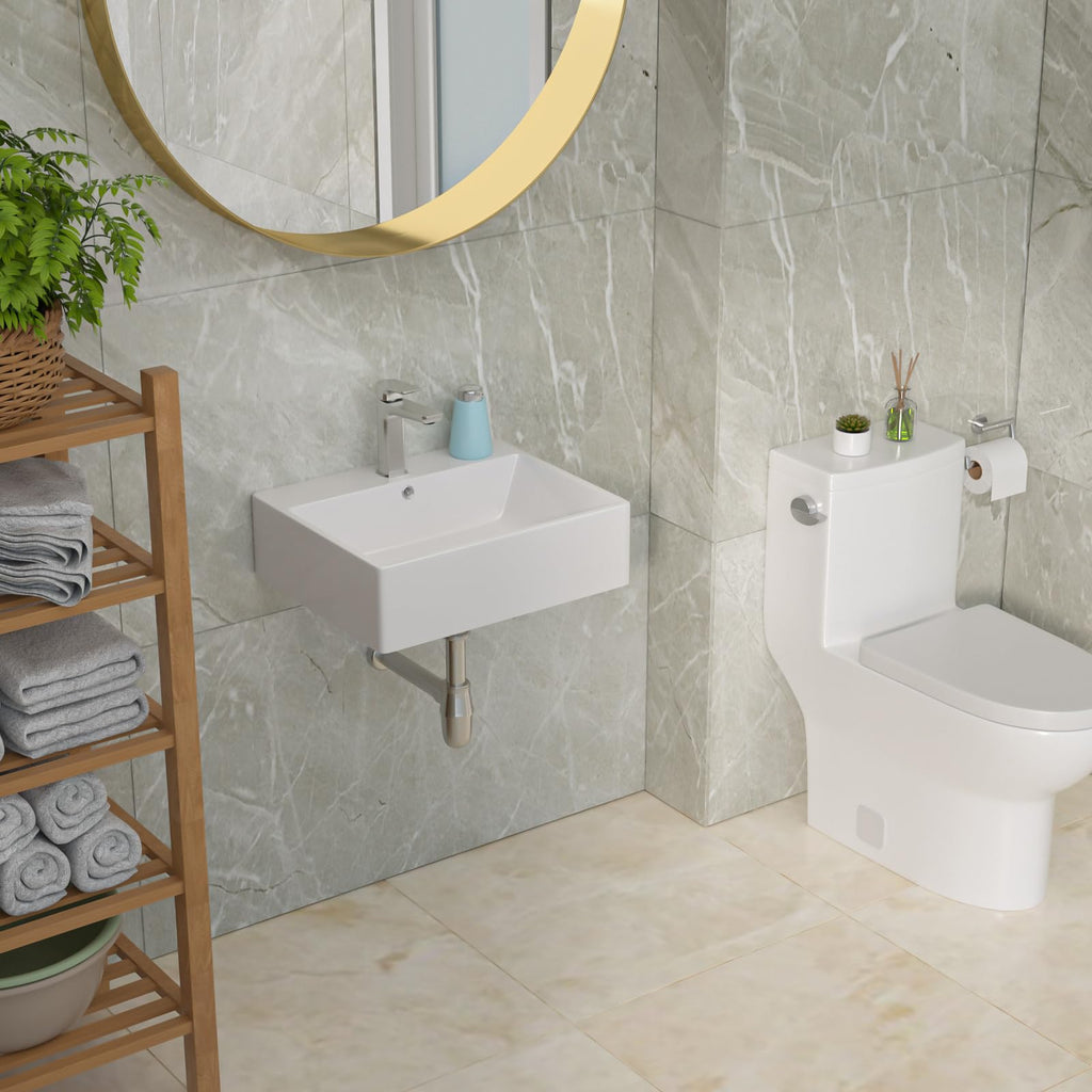 Bathroom Vessel Sink 19"x15" Rectangle Sink Above Counter White Porcelain Ceramic Modern Vanity Sink Art Basin with Faucet Hole