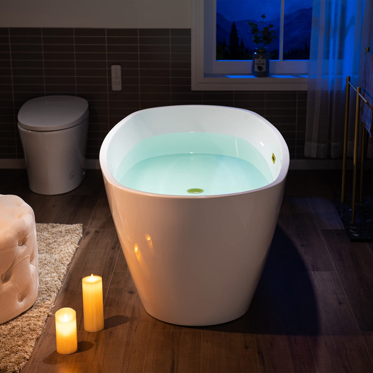 WOODBRIDGE 59"Freestanding White Acylic Soaking Bathtub with Brushed Nickel Drain and Overflow,BTA1518 -B/N-Drain &O