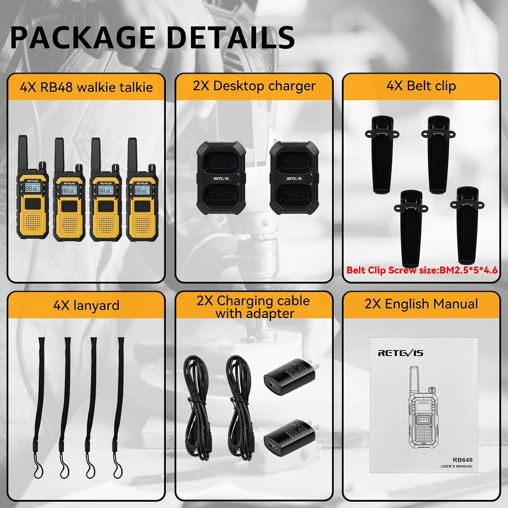 Retevis RB48 Military-Standard & IP67 Waterproof Walkie Talkies Long Range