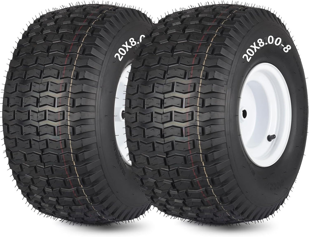 GICOOL 20x8.00-8 Lawn Mower Tire and Wheel, 4 Ply Tubeless Tire, 20x8-8nhs Riding Lawn Mower and Tractor Rear Tire and Wheel Assemblies, 3.5" Offset Hub, 3/4" Borehole, and 3/16" Keyway