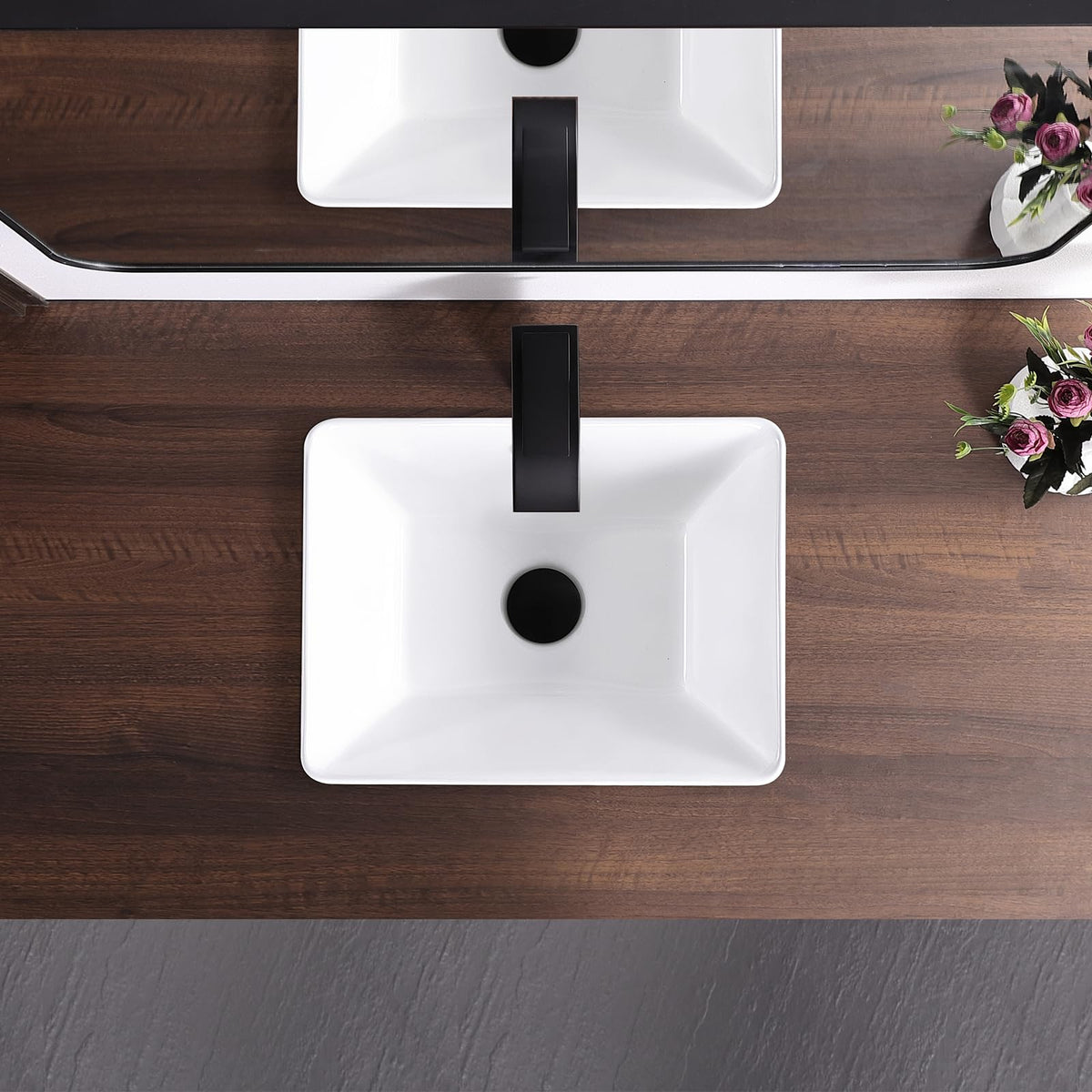 19 Inch Drop In Bathroom Vessel Sink with Overflow Rectangle White