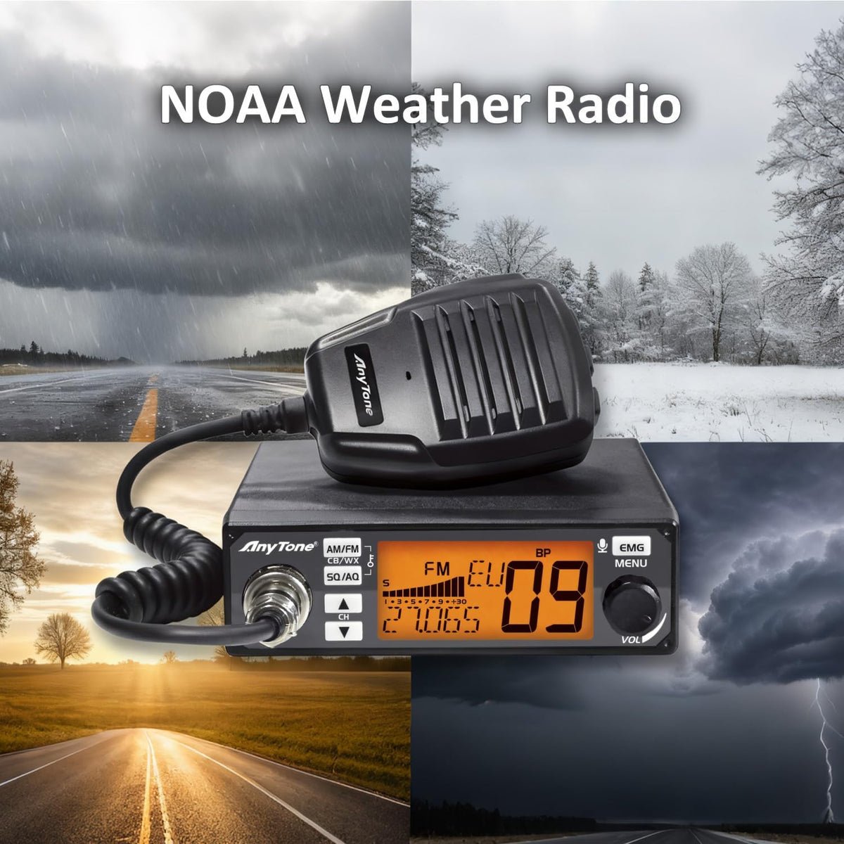 AnyTone AT-500M II CB Radio Kit with 27MHz Magnetic Antenna, AM/FM, NRC