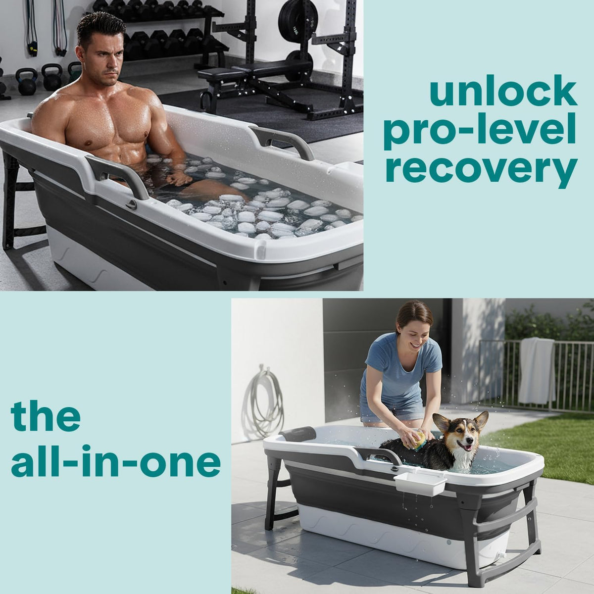 Serenelife 59" Portable Bathtub for Adults â Large Foldable Ice Bath Tub for Cold Plunge & Hot Spa, Freestanding Soaking Tub for Indoor/Outdoor, Athlete Recovery & Family Use, 440lbs Capacity