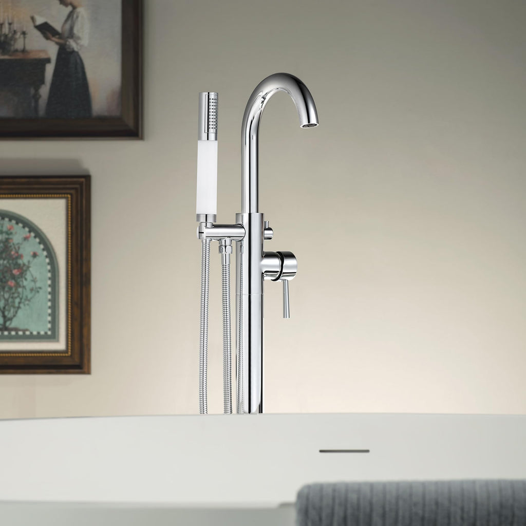 WOODBRIDGE 59" L x 29-1/2" W Freestanding Contemporary Soaking Bathtub with Chrome Drain & Overflow, White, B2514 C
