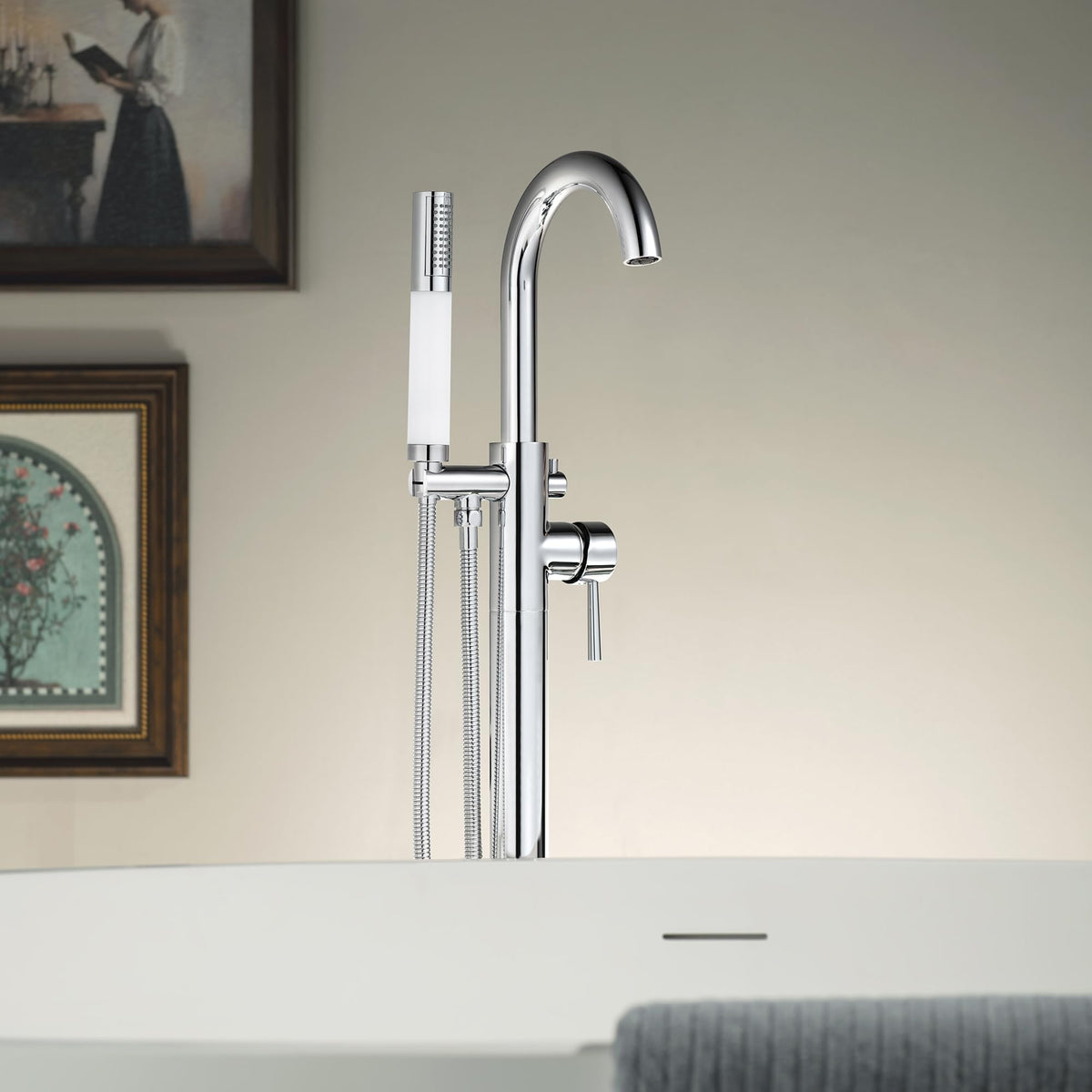 WOODBRIDGE 59" L x 29-1/2" W Freestanding Contemporary Soaking Bathtub with Chrome Drain & Overflow, White, B2514 C