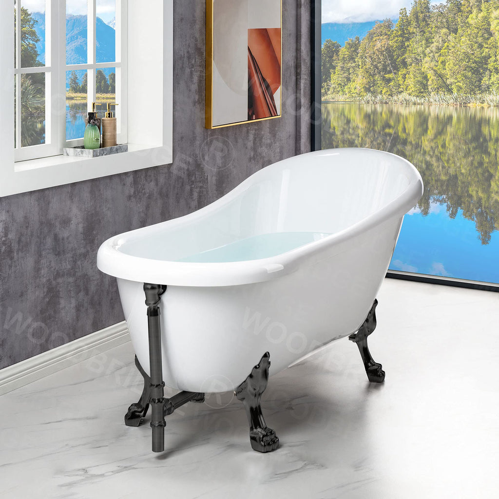 WOODBRIDGE 67" Heavy Duty Acrylic Slipper Clawfoot Bath Tub with Matte Black Feet + Matte Black Drain &Overflow