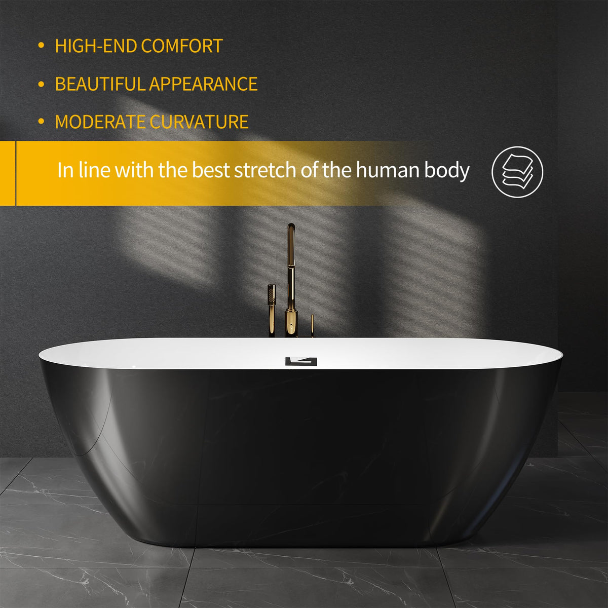 59" Acrylic Freestanding Bathtub, Modern Soaking Tub with Matte Drain and Overflow, Ergonomic Deep Design, Double-Walled Insulation, CUPC Certified, Easy Clean, Slip-Resistant, Gloss White
