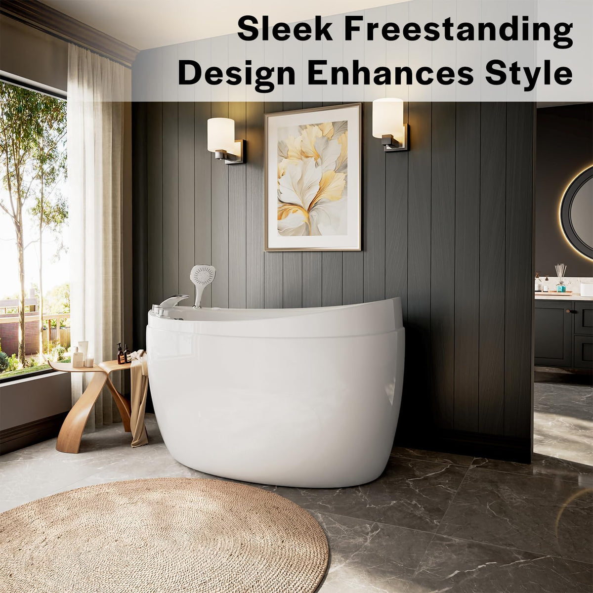 Empava 59 Inch Freestanding Bathtub - Modern Stand Alone Soaking Tubs
