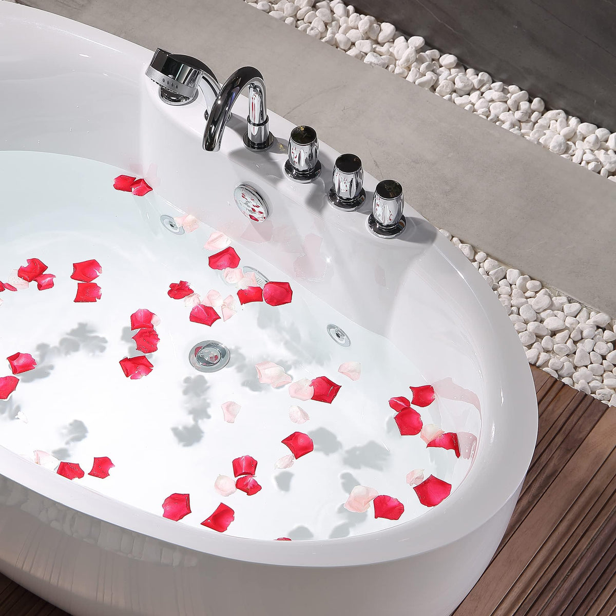 Empava 59" Freestanding Jetted Boat Shaped Whirlpool Bathtub, 8 Jets, ETL