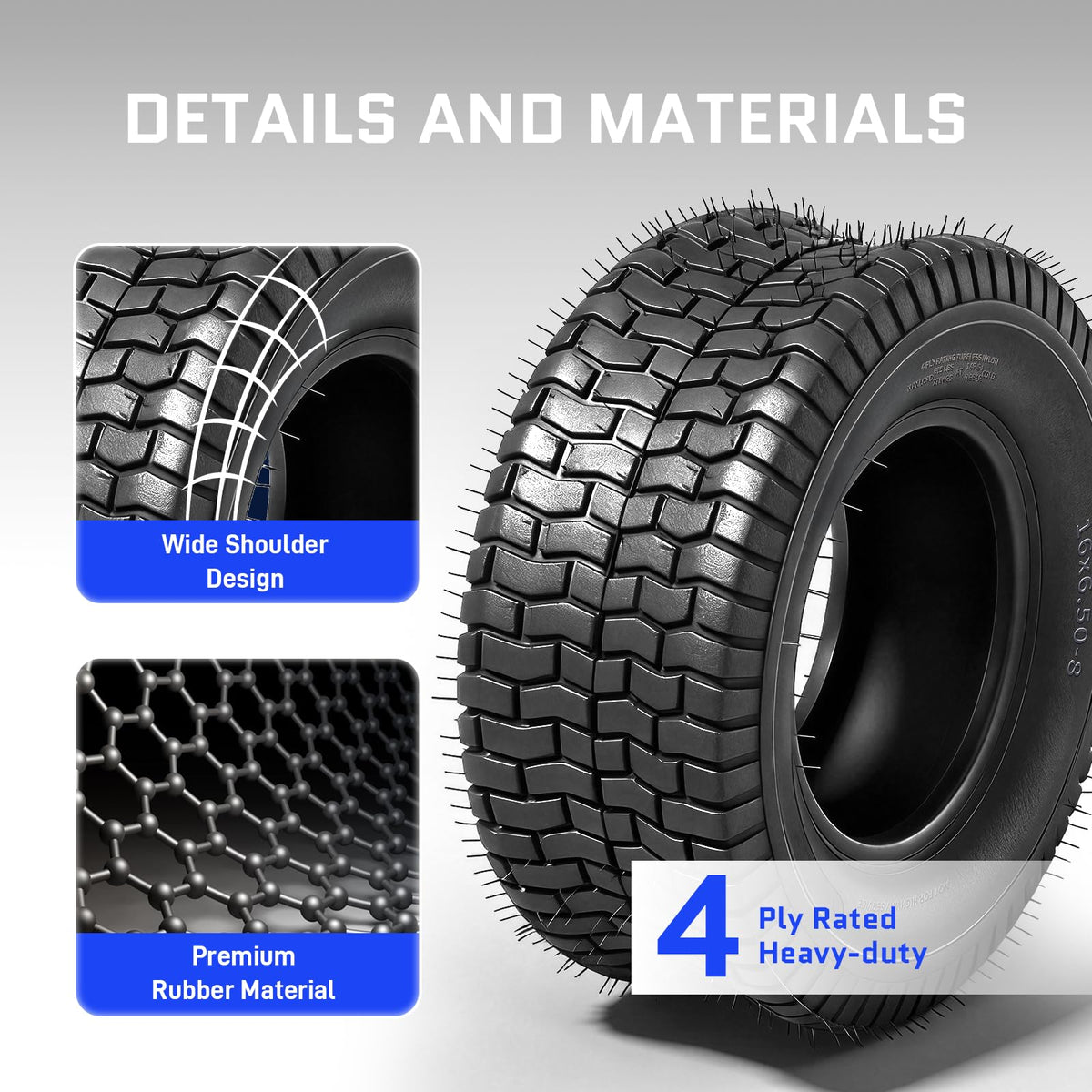 20x8.00-8 Lawn Mower Tire, 4 Ply,Tubeless, 2 Pack