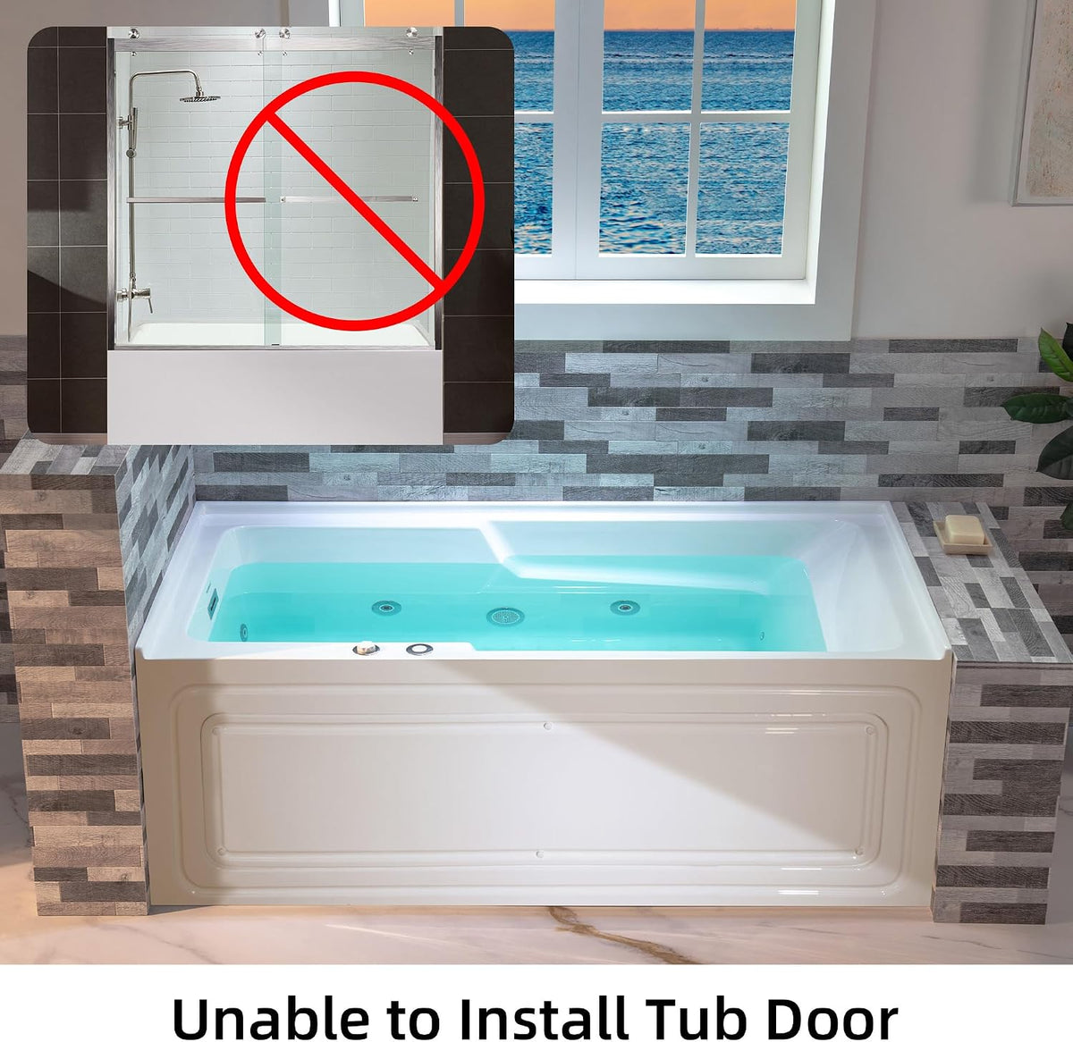WOODBRIDGE 60" Alcove Acrylic Rectangular Whirlpool Heated Jetted Tub in White with Left Drain, Chrome pop-up Drain Included BS6030L