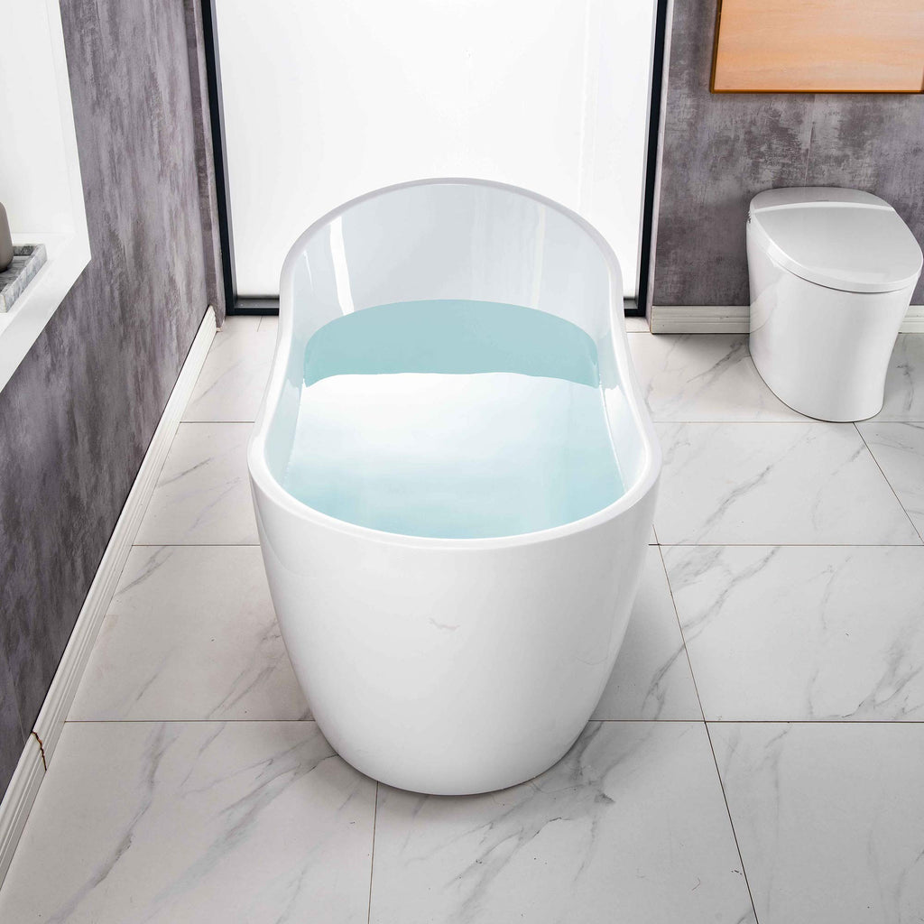 WOODBRIDGE Acrylic Freestanding Contemporary Soaking Tub with Brushed Nickel Overflow and Drain, B-0006 / BTA1507, 54" Bathtub White