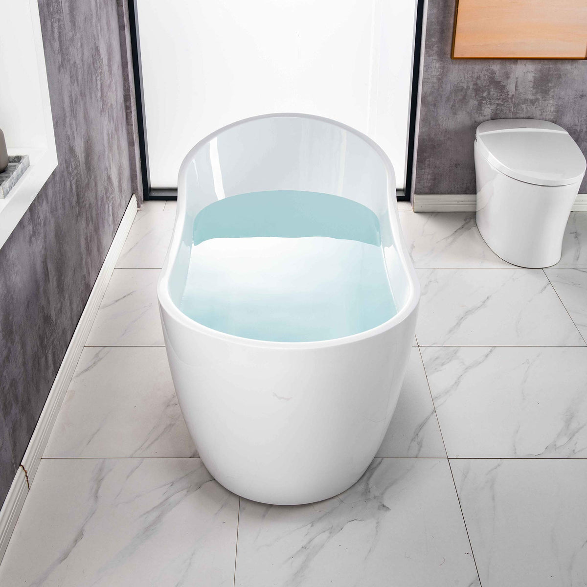 WOODBRIDGE 54"Freestanding White Acylic Soaking Bathtub with Brushed Nickel Drain and Overflow,BTA1507 -B/N-Drain &O