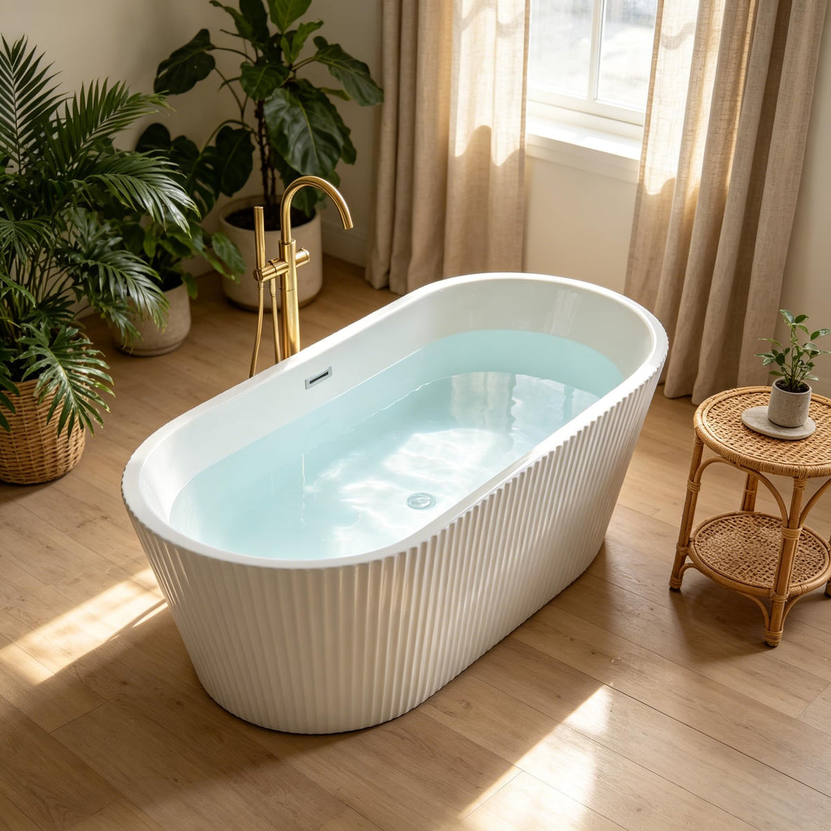 59" Acrylic Freestanding Bathtub, Contemporary Stand Alone Soaking Tub with Ergonomic Design, Integrated Overflow and Chrome Drain, cUPC Certified Free Standing Tub for Bathroom Renovation, Home Spa