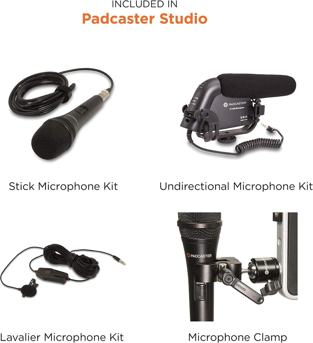 PADCASTER Studio, Portable Filmmaking Full Video Production Studio for iPads with Case, Microphones, Headphones, Tripod, Teleprompter and More, Compatible with iPad Pro 10.5