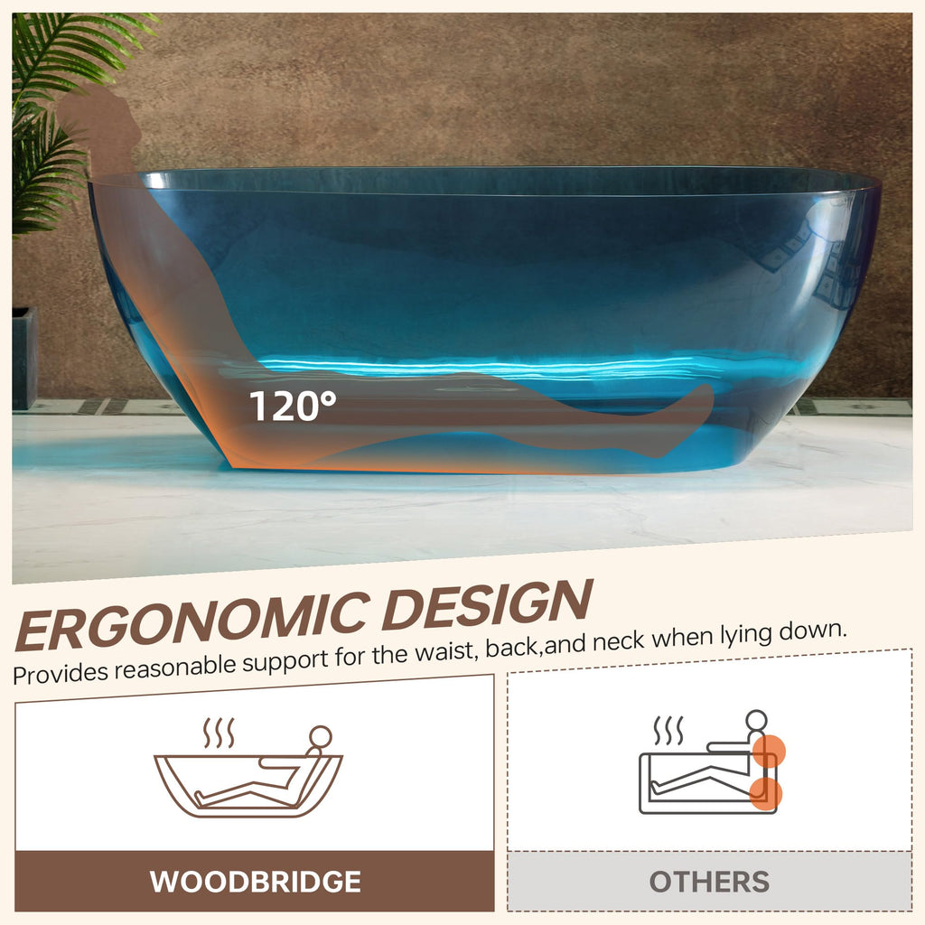 WOODBRIDGE 59" Stone Resin Freestanding Soaking Tub, Modern Oval Solid Surface Bathtub with Integrated Slotted Overflow & Drain, Matte White, B0055