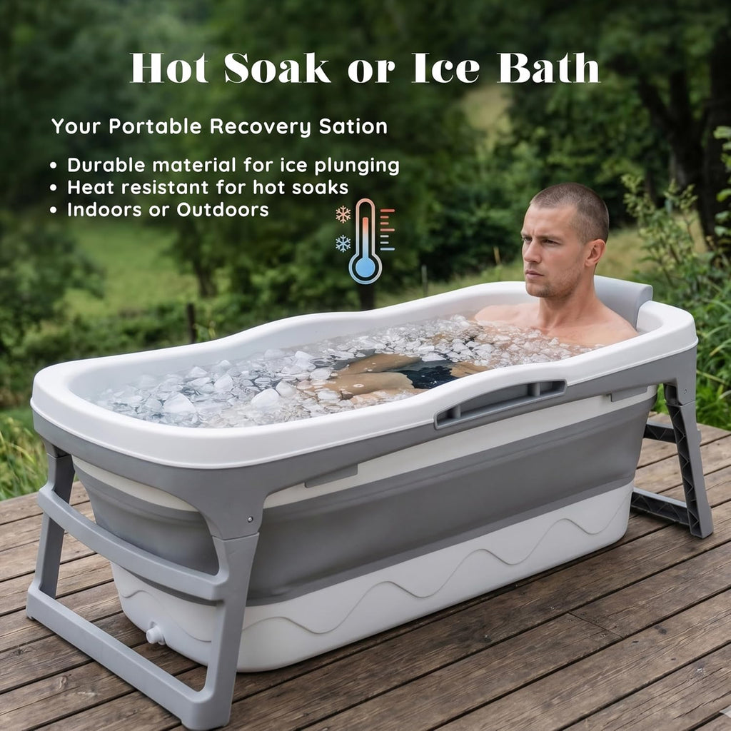 Portable Bathtub for Adults, 56" Foldable Collapsible Soaking Bath/Ice Bath