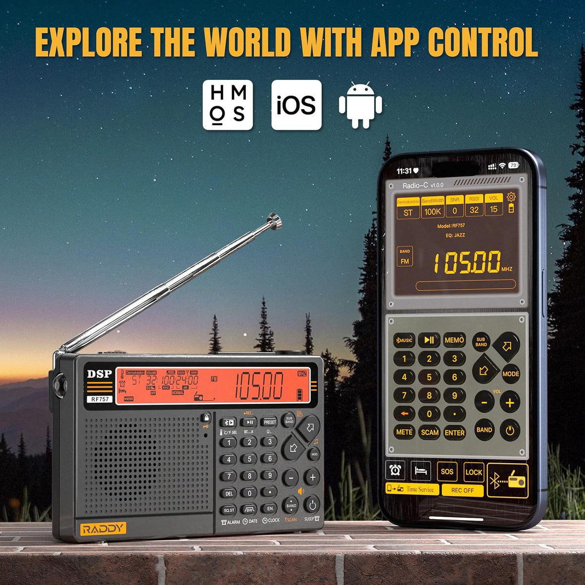 Raddy RF757 App Control Shortwave Radio, Bluetooth Receiver