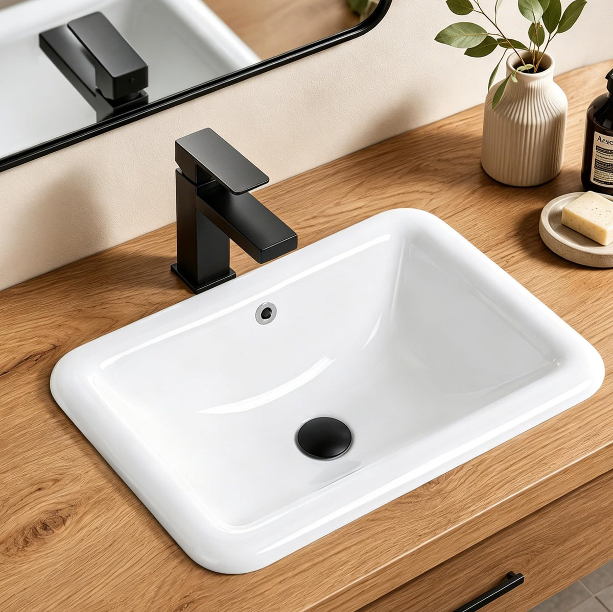 23" Drop-in Bathroom Sink with 8" Widespread 3 Hole Ceramic Basin