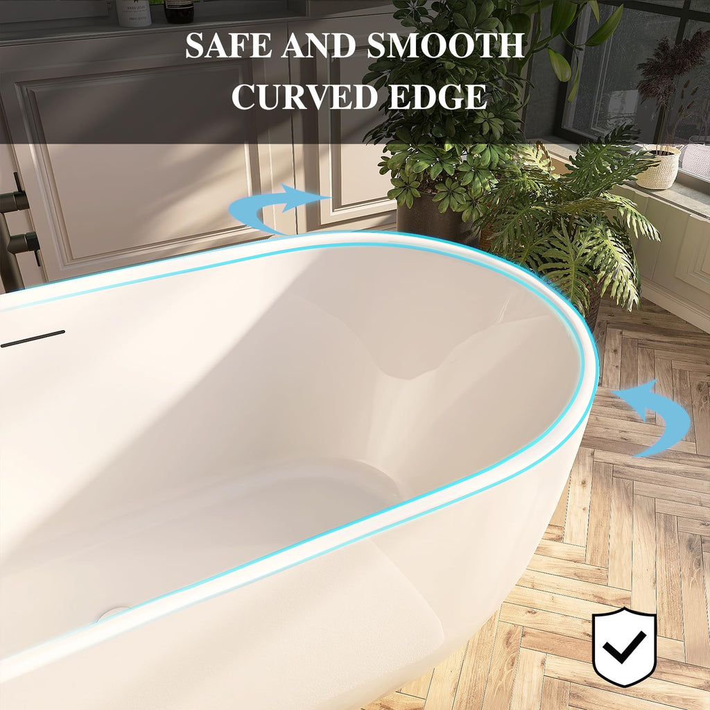 61" Freestanding Bathtubs, Acrylic Soaking Tubs for Adult, Integrated Overflow and Drain, cUPC Certified, Glossy White