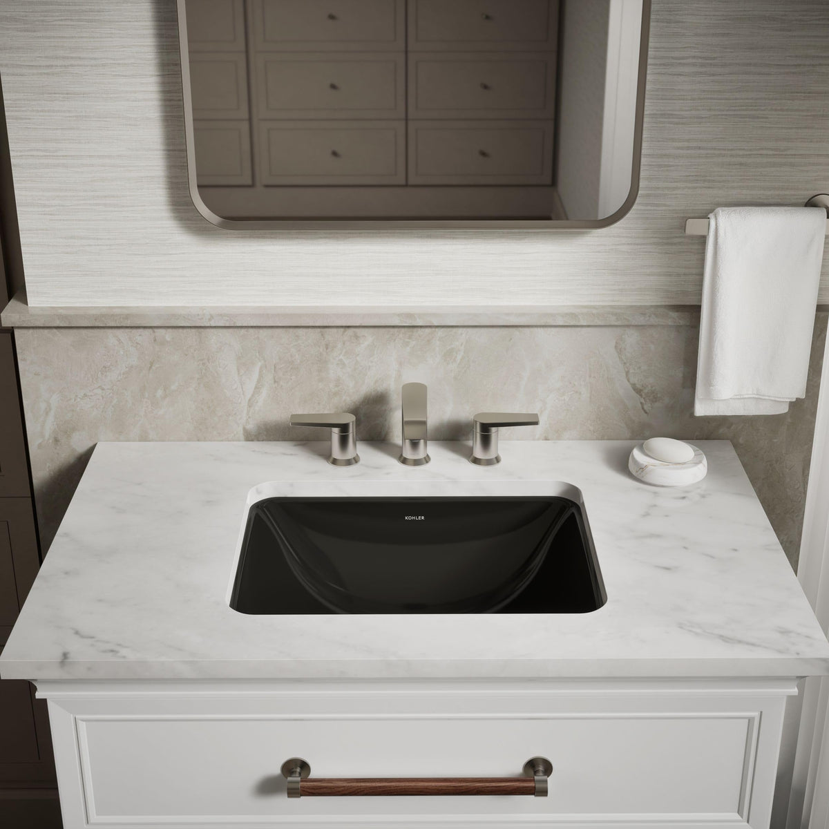 KOHLER 20000-0 Caxton Rectangle Undermount Bathroom Sink, Bathroom Vanity Sink with Overflow Drain, 20-1/4 L x 15-11/16 W, White
