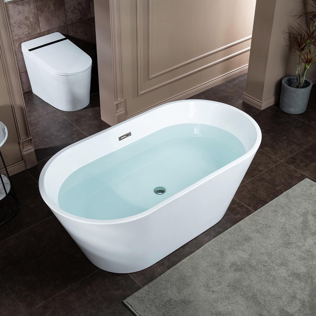 WOODBRIDGE 59" L x 29-1/2" W Freestanding Contemporary Soaking Bathtub with Chrome Drain & Overflow, White, B2514 C